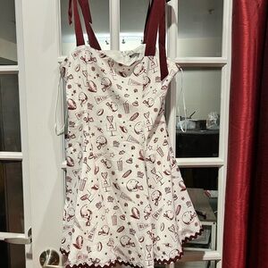 Francesca's Cream Dress with Burgundy Novelty Print and Tie Straps